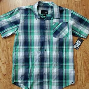 Teen Boy's XL Hurley dress shirt green/navy plaid